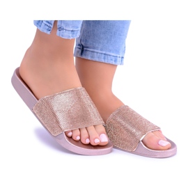 LU BOO Women's Slippers With Cubic Zirconia LadyCristal Rose Gold pink yellow