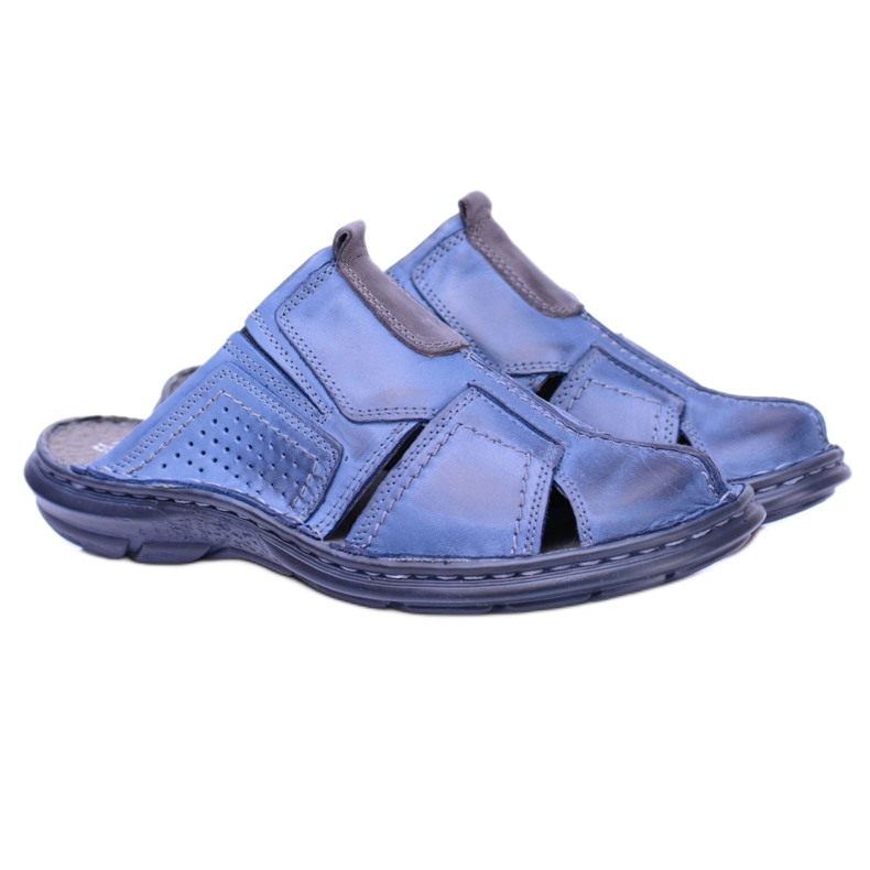 Polbut Leather Built Men's Navy Blue Milanos Slippers