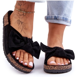 PS1 Women's Black Slippers On The Cork Bow Wendy PS1 Women's Black Slippers On The Cork Bow Wendy