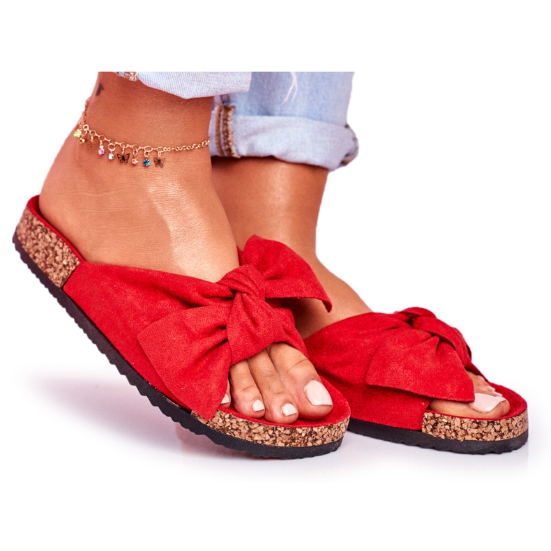 PS1 Women's Red Slippers On The Cork Bow Wendy