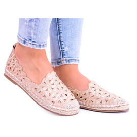 Lu Boo Women's Ballerinas Golden Espadrilles Macarena Flowers