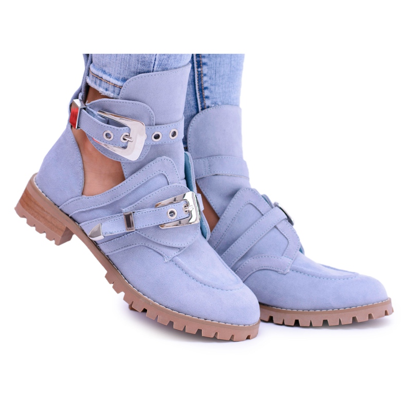 Lu Boo Blue Suede Cut Out Ankle Boots Rock Girl