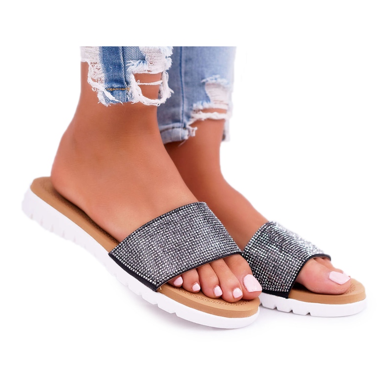 Lu Boo Women's Black Slippers With Sequins Goodies