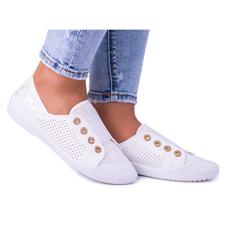 Lu Boo White Women's Slip-on Sneakers Lace Emena