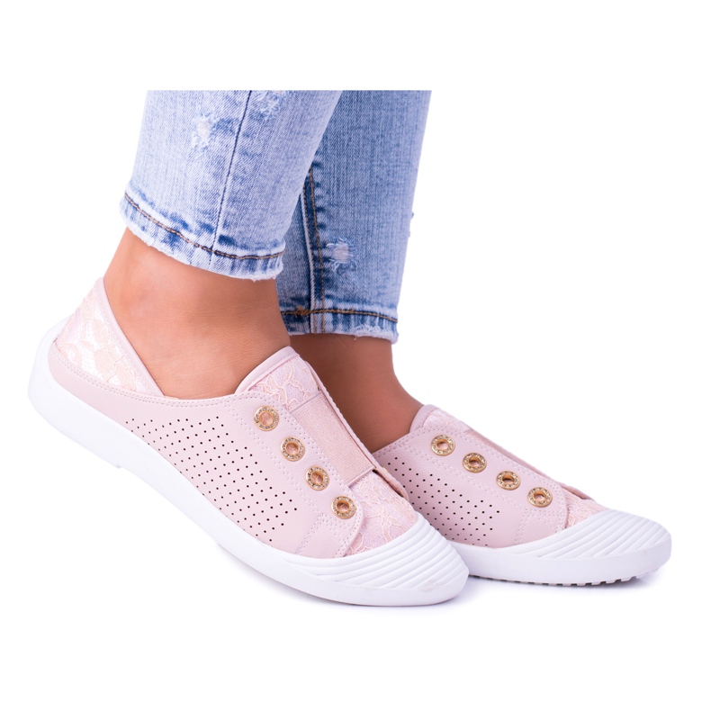Lu Boo Pink Women's Slip-on Sneakers Lace Emena Lu Boo Pink Women's Slip-on Sneakers Lace Emena