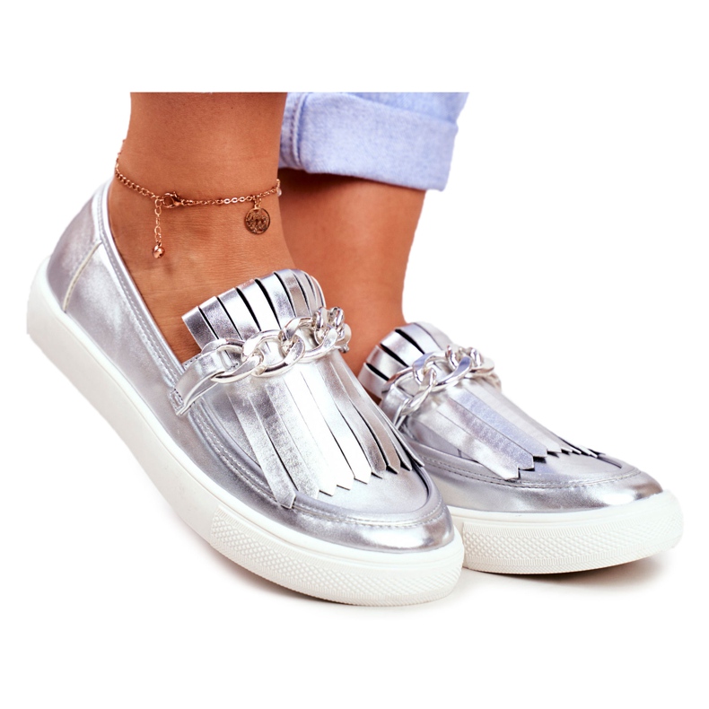 Women's Sneakers Slip On Lu Boo Mirrored Loafers With Nefrette Fringes grey