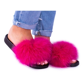 fuchsia fur slides