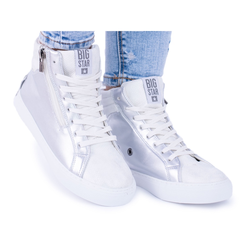 Big Star Women's High Silver Sneakers BB274727 white grey Big Star Women's High Silver Sneakers BB274727 white grey