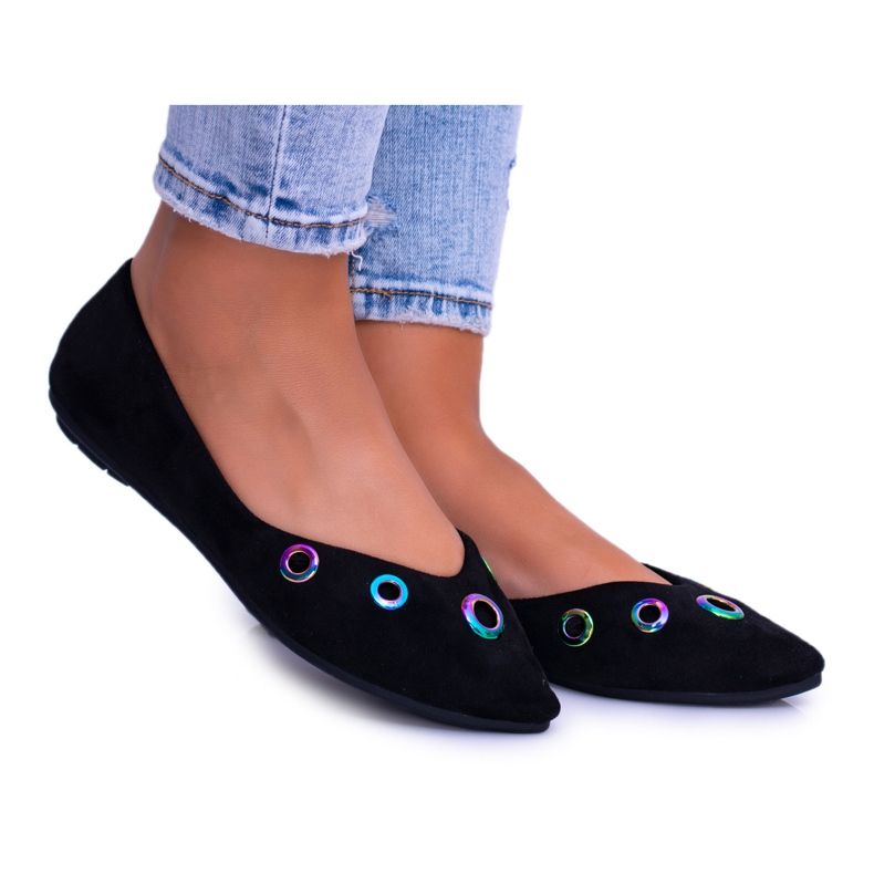 Lu Boo Black Ballerina In Spitz Gasoline Eyelets Octavia