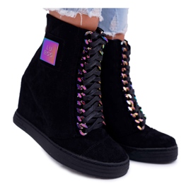 Women's Sneakers Lu Boo Black Suede with Iridescent Chains Monica