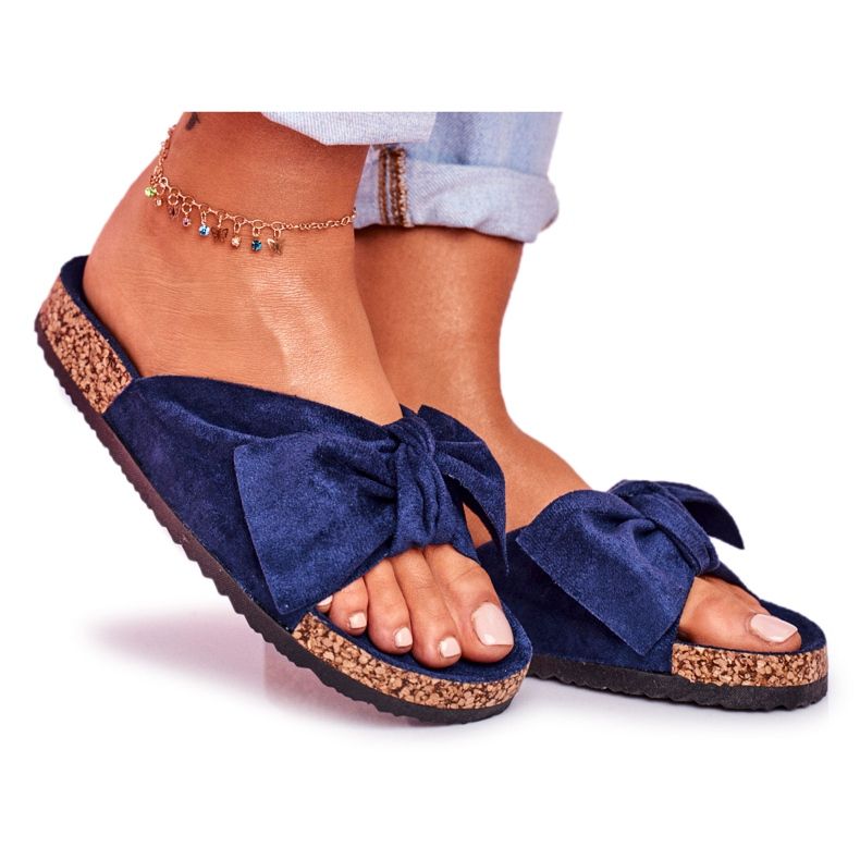 PS1 Women's Navy Blue Slippers With A Bow Wendy Cork PS1 Women's Navy Blue Slippers With A Bow Wendy Cork