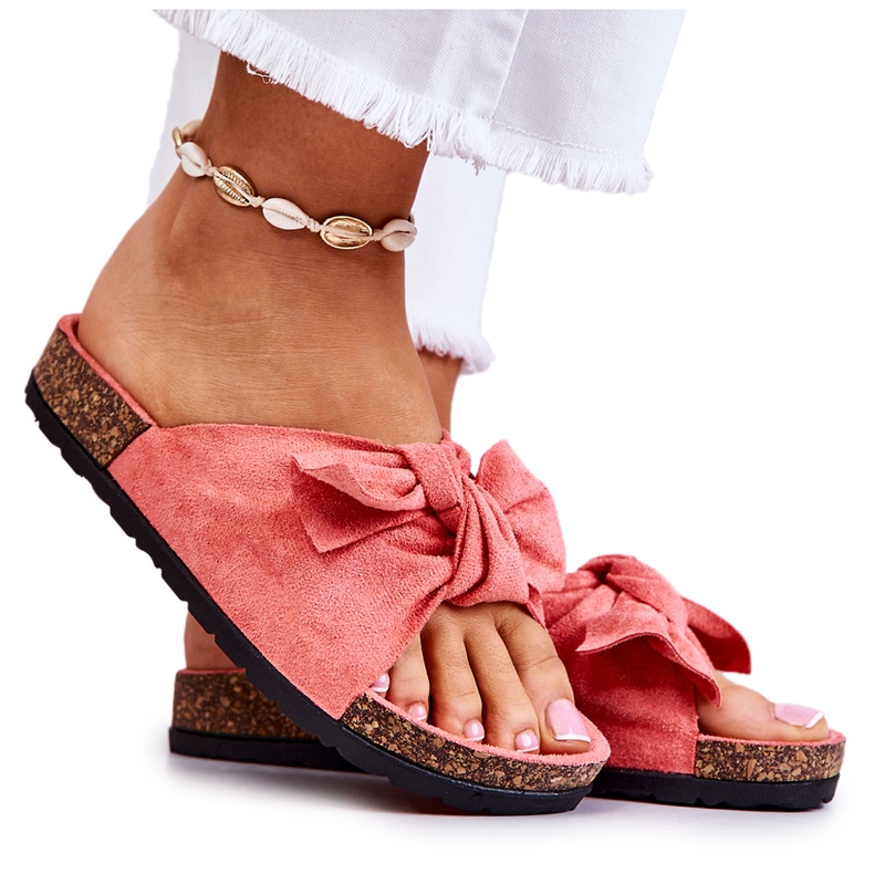 PS1 Women's Coral Slippers With A Bow Wendy Cork pink