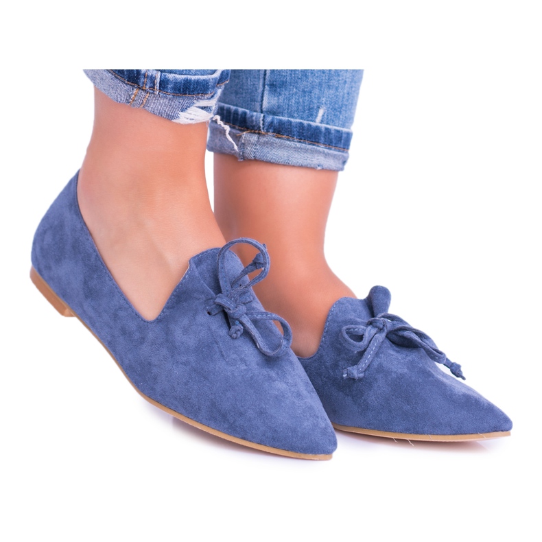 Lu Boo Navy Blue Ballerinas In Lordsy Spitz Suede Feliciano