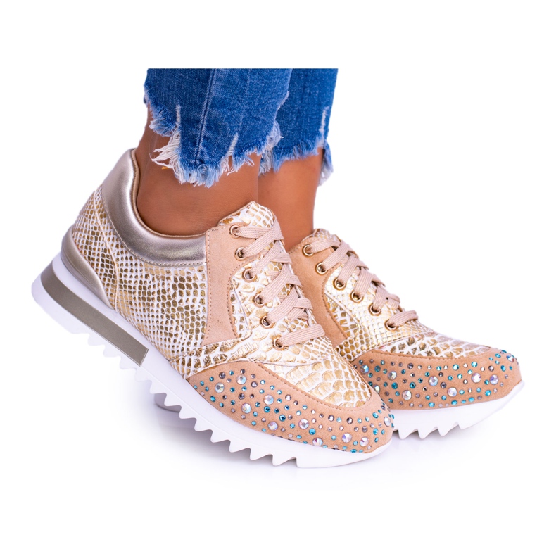 Golden Women's Sport Shoes With Sequins Lu Boo Infinitiale