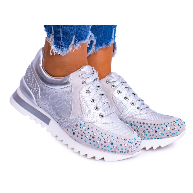 Silver Women's Sport Shoes With Sequins Lu Boo Infinitiale grey