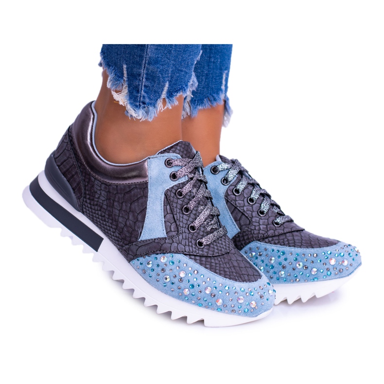 Blue Women's Sport Shoes With Sequins Lu Boo Infinitiale