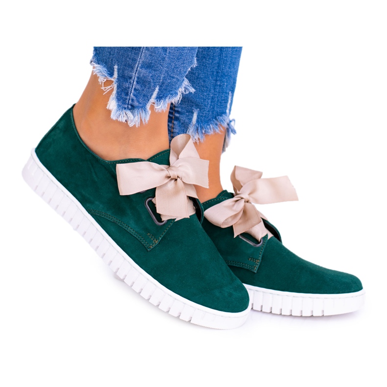 Butmil Green Leather Women's Loop Sneakers