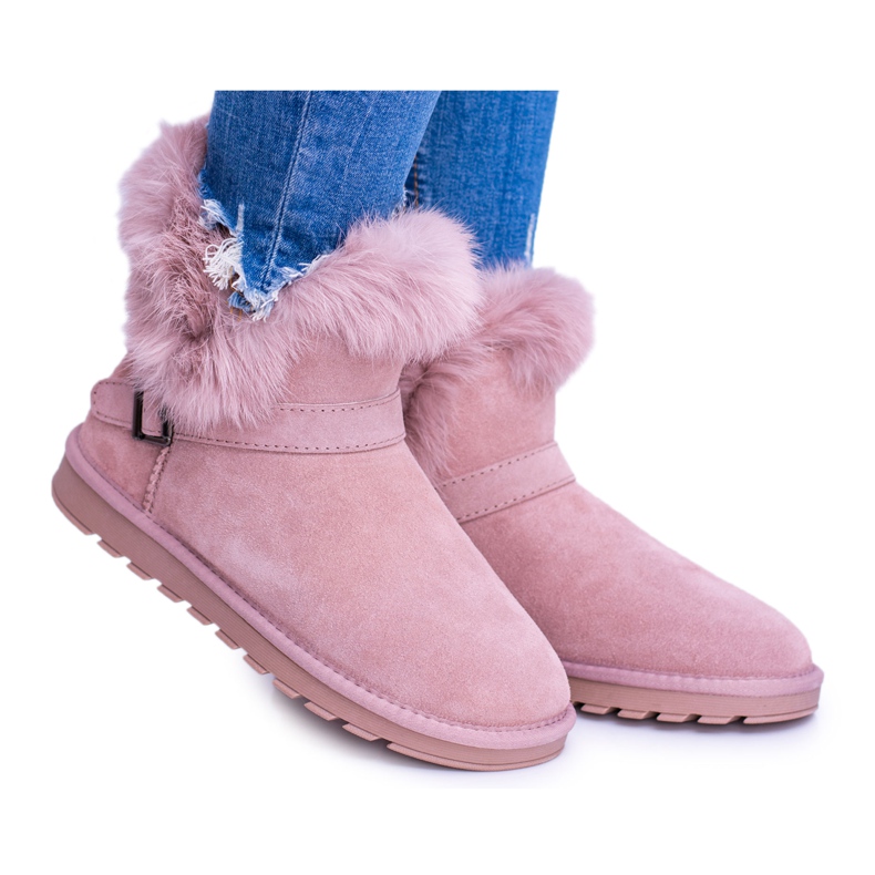 BUGO Pink Leather Women's Boots Mukluki Snow boots with Arctic fur