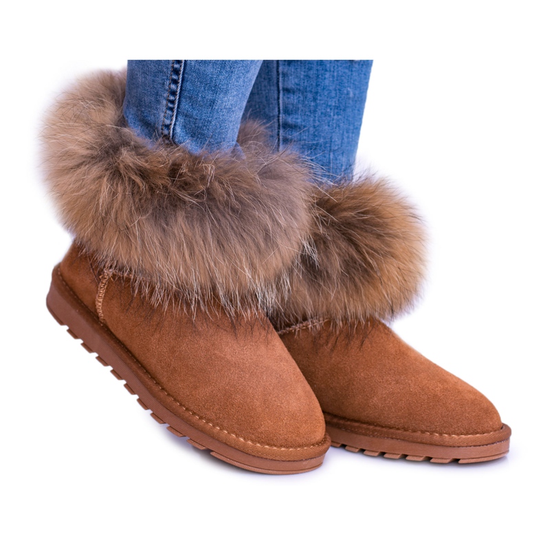 HAN Women's Leather Snow Boots Mukluki With Fur Snow Fox brown