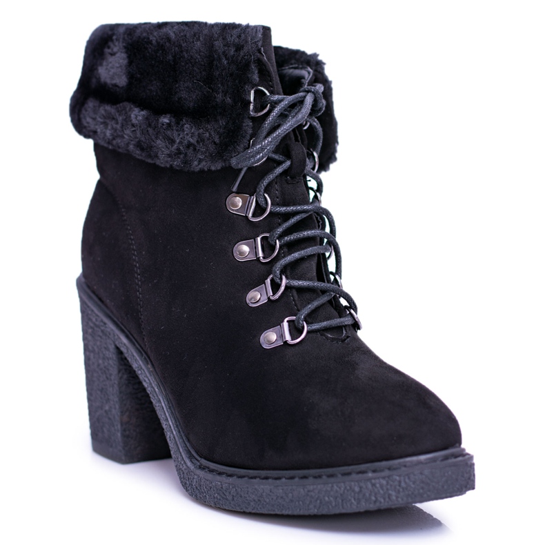 BUGO Black Women's Boots With Fur On A Heel Influence
