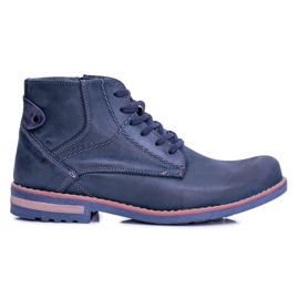 Leather boots for men With a zipper Komodo 731 navy blue