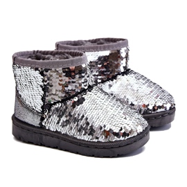 Children's Youth Warm Silver Snow Boots Sequins Shard grey