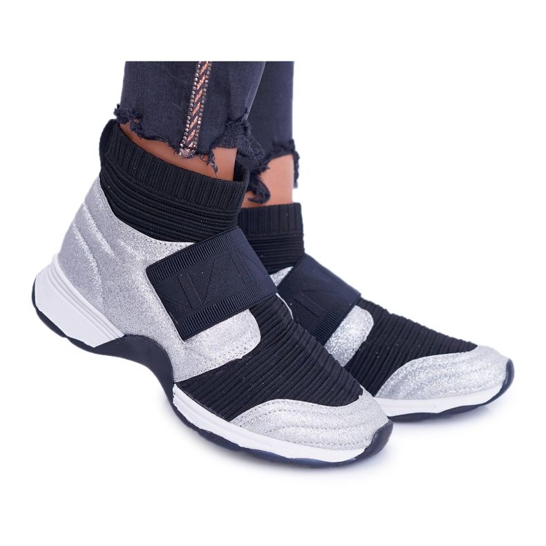 Women's Sport Shoes Lu Boo With Sock Silver Glitter Phantom black grey multicolored