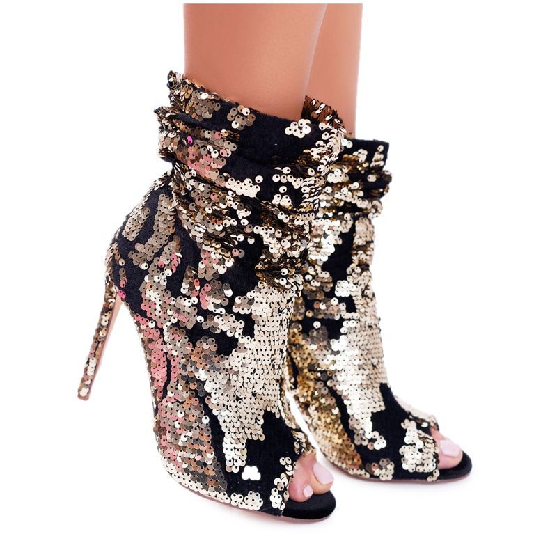 LU BOO Women's Boots On High Heel Elegant Sequins Golden Harley black yellow