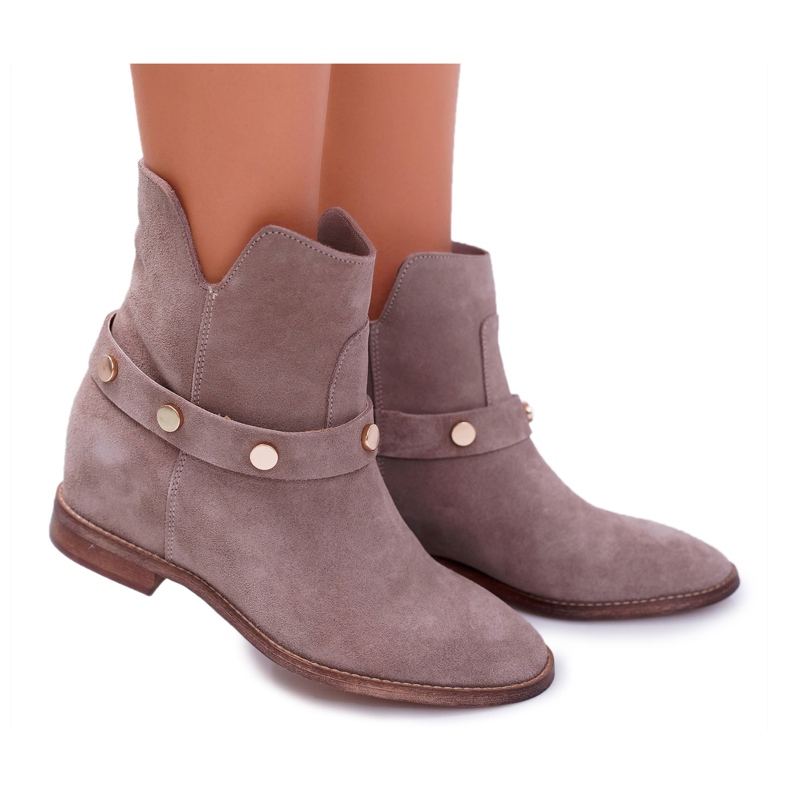 Women's Flat Boots Laura Messi 1890 Suede Leather Beige Darmah