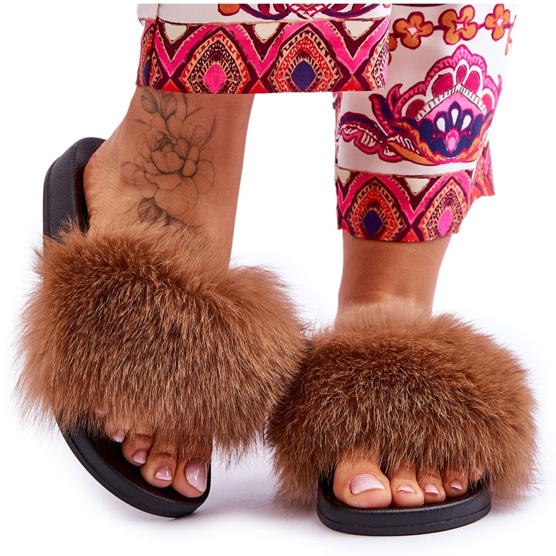 BM Women's Slippers with Natural Fur Brown Naturis BM Women's Slippers with Natural Fur Brown Naturis