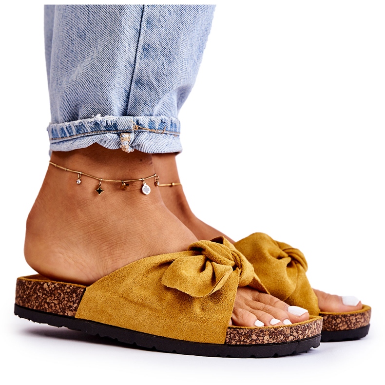 NFR Women's Yellow Slippers On The Cork Bow Wendy