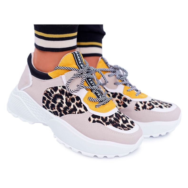 NFR Women's Sport Shoes High Sole Leopard Chillout beige yellow NFR Women's Sport Shoes High Sole Leopard Chillout beige yellow