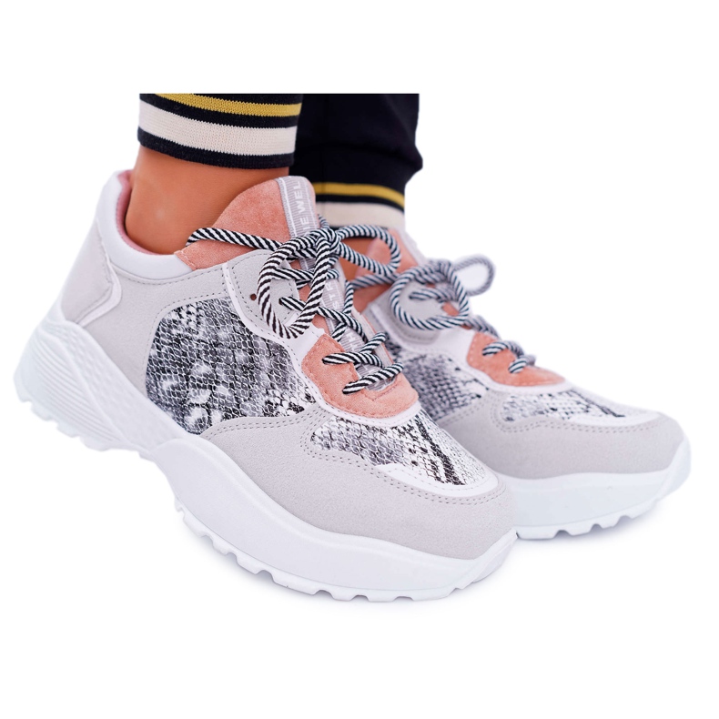 NFR Women's Sport Shoes High Sole Pink Snake Skin Chillout grey