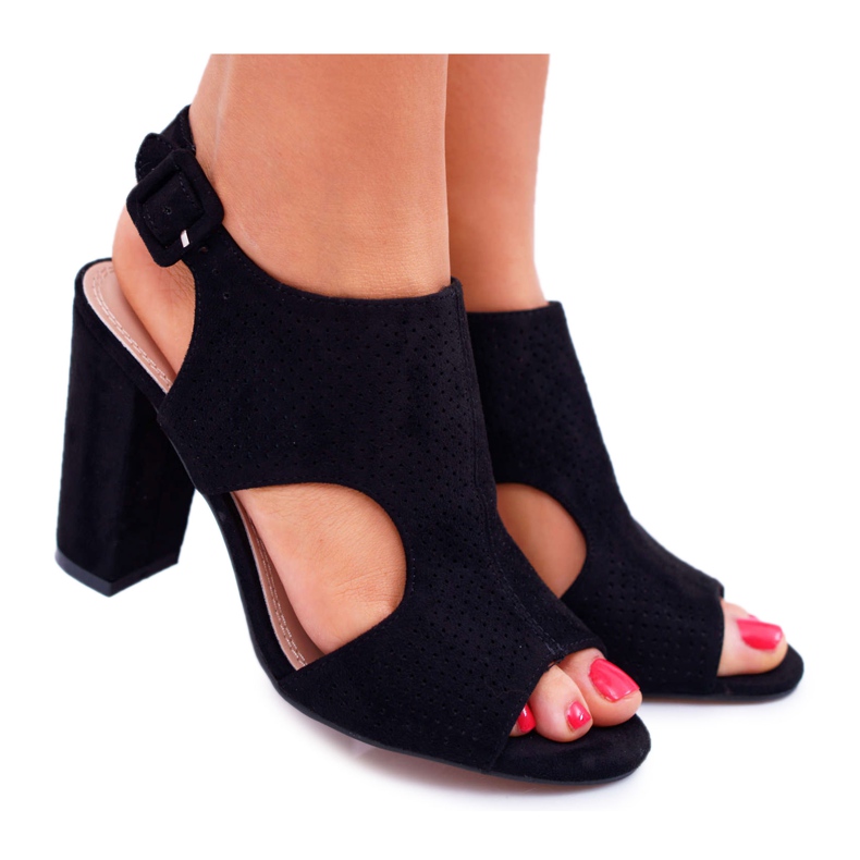 HAN Women's Sandals On a Heel Open Suede Black HiBaby