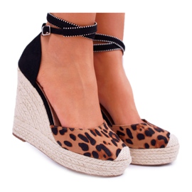 FB2 Women's Sandals On A Linen Wedge Leopard Canterola brown black FB2 Women's Sandals On A Linen Wedge Leopard Canterola brown black
