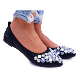 PS1 Women's Ballerinas with Black Crystal Stones