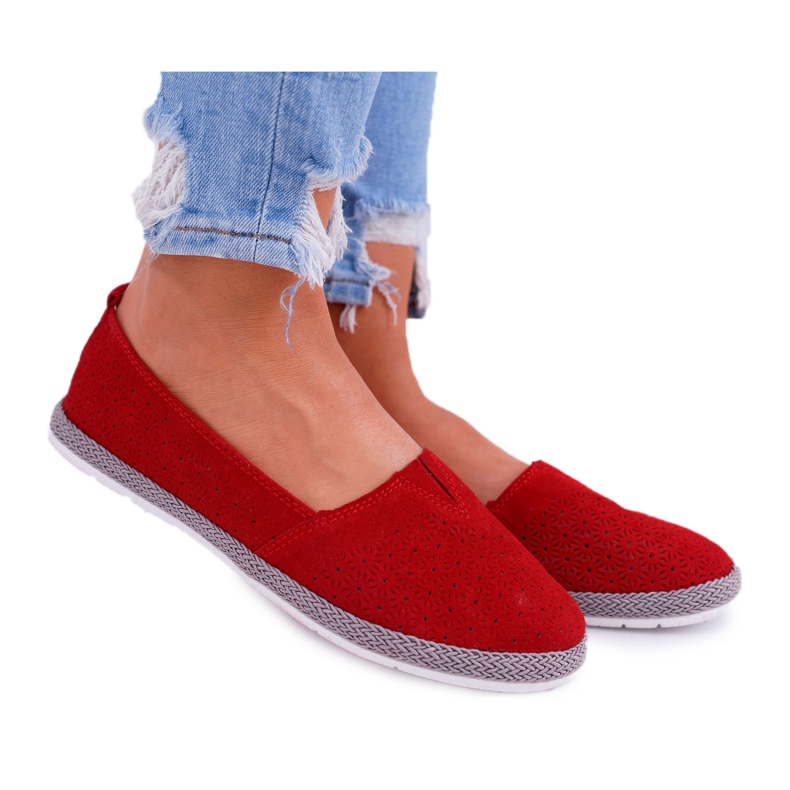 S.Barski Women's Espadrilles Suede Leather Red Bimbo