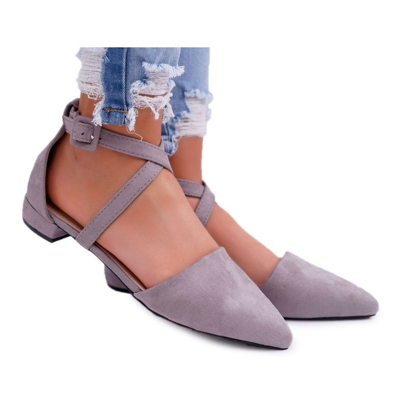 PS1 Women's Gray Suede Ballerinas In Spitz Medena grey