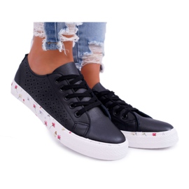 EVE Women's Sneakers With Black Openwork Flowers Loriann