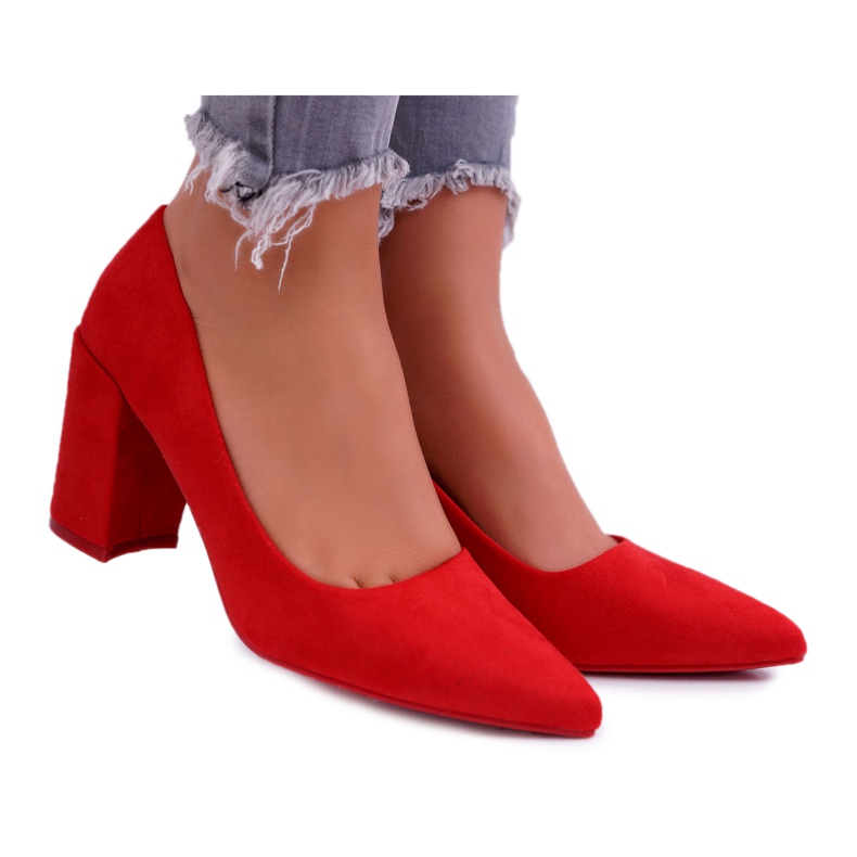 PS1 Women's Pumps On A Heel Suede Red Neshka