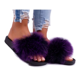 Women's Slippers with Natural Fur Violet Naturis