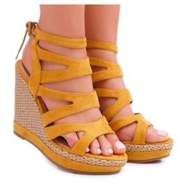 FE1 Women's Sandals On A Wedge, Yellow String, Liluena