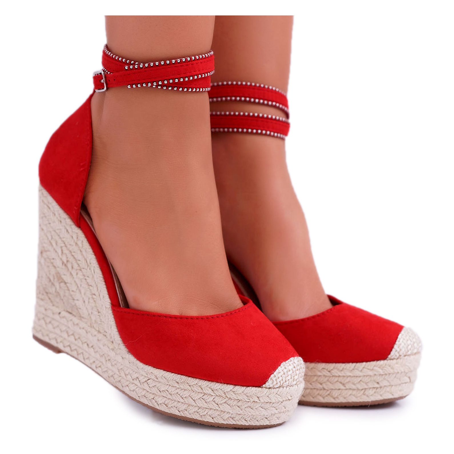 red wedge sandals