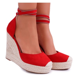 FB2 Women's Sandals On A Wedge Linen Red Canterola FB2 Women's Sandals On A Wedge Linen Red Canterola