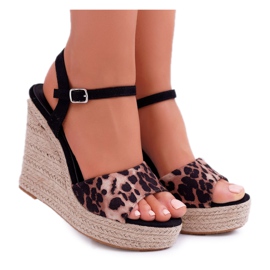 Women's Sandals On A Linen Wedge Leopard Girenn brown