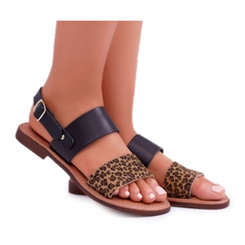 Women's Sandals Maciejka Leather Leopard Black IT001-03 / 00-0