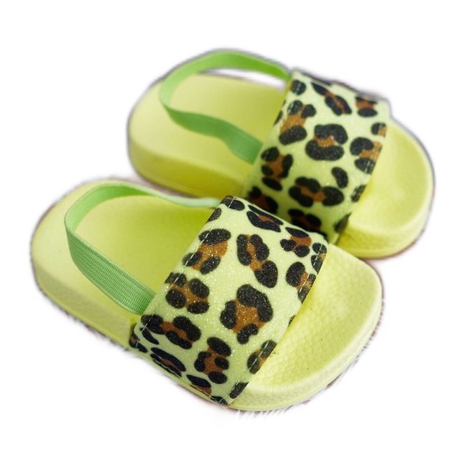 FRROCK Children's Girl's Slippers Brocade Leopard Lime Rimia multicolored green