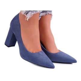 BUGO Women's Pumps On A Heel Suede Blue Clarina