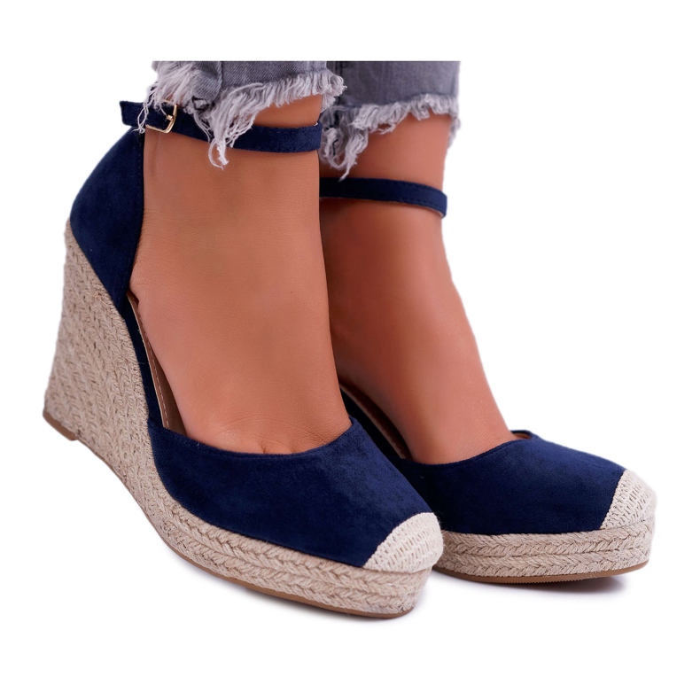 BUGO Women's Sandals On A Wedge Linen Navy Blue Tammaris