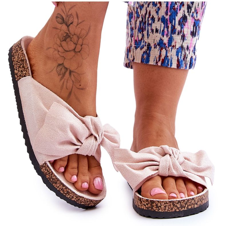 PS1 Women's Beige Slippers With A Bow Wendy Cork